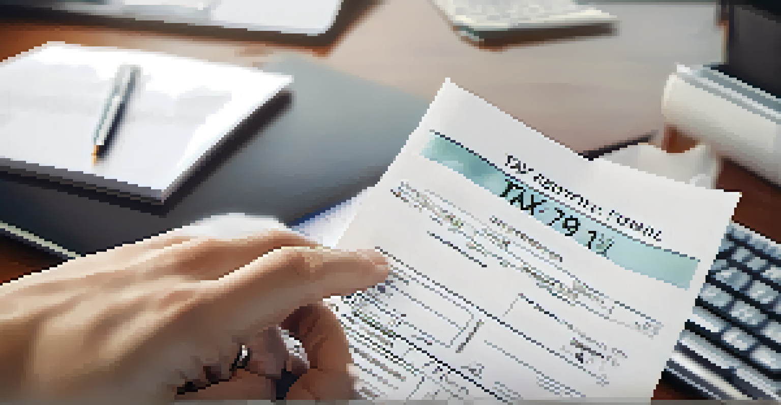 A close-up of a hand holding a Form 1099-K tax document in an office setting.
