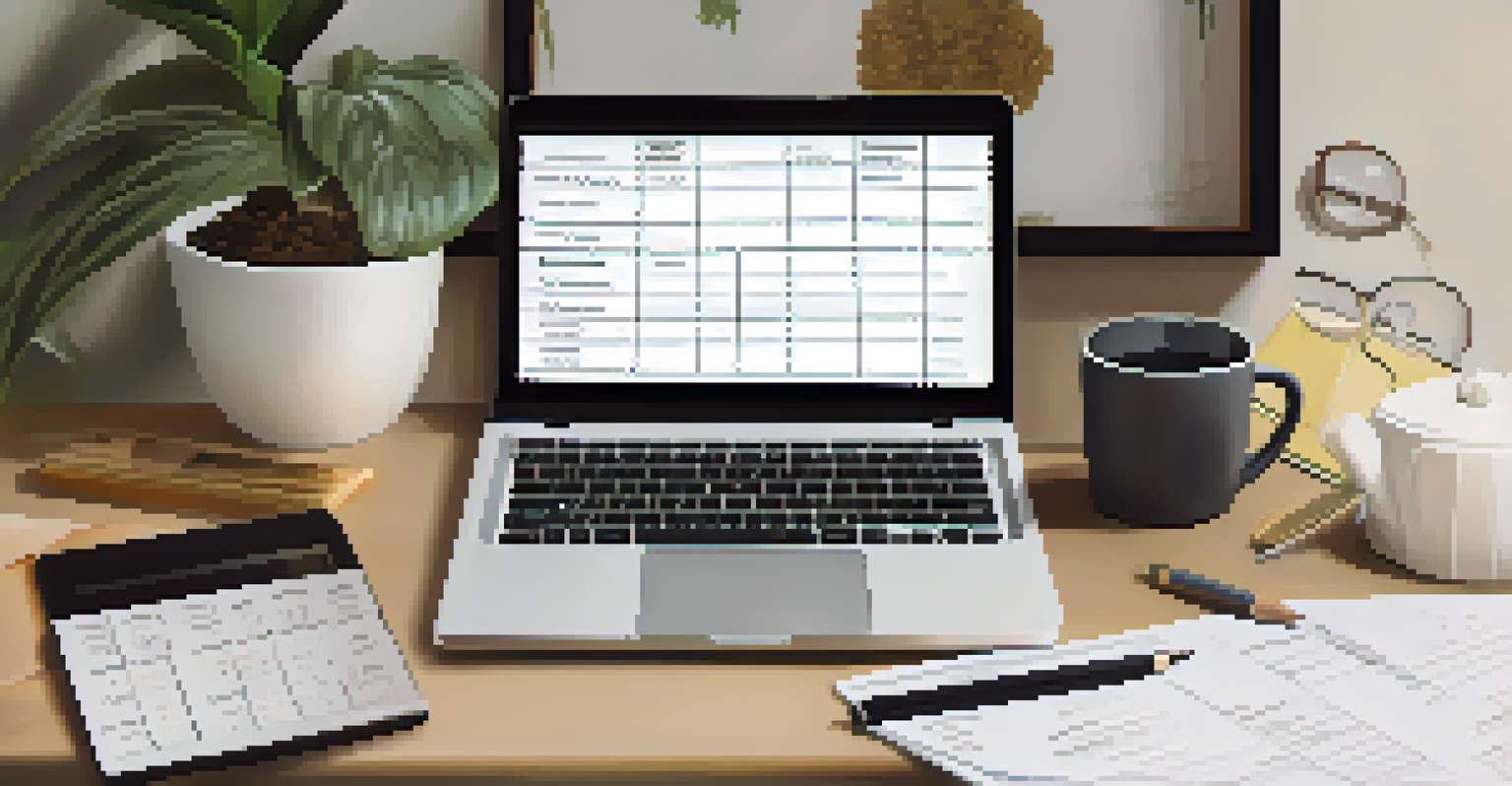 A workspace with financial documents, a laptop showing a retirement calculator, and a family photo.