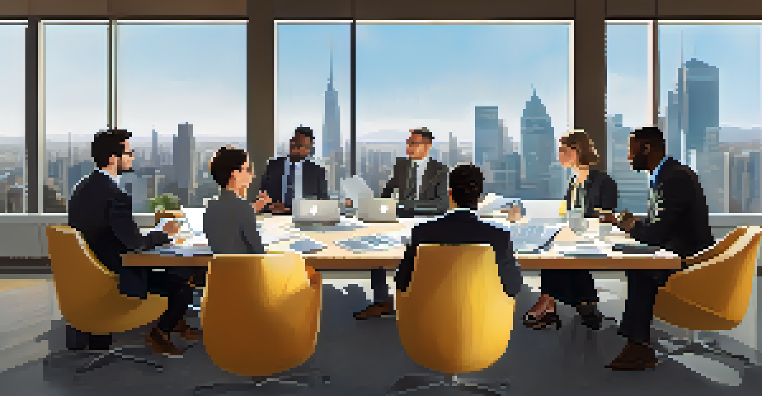 A diverse group of professionals discussing business partnerships around a conference table.