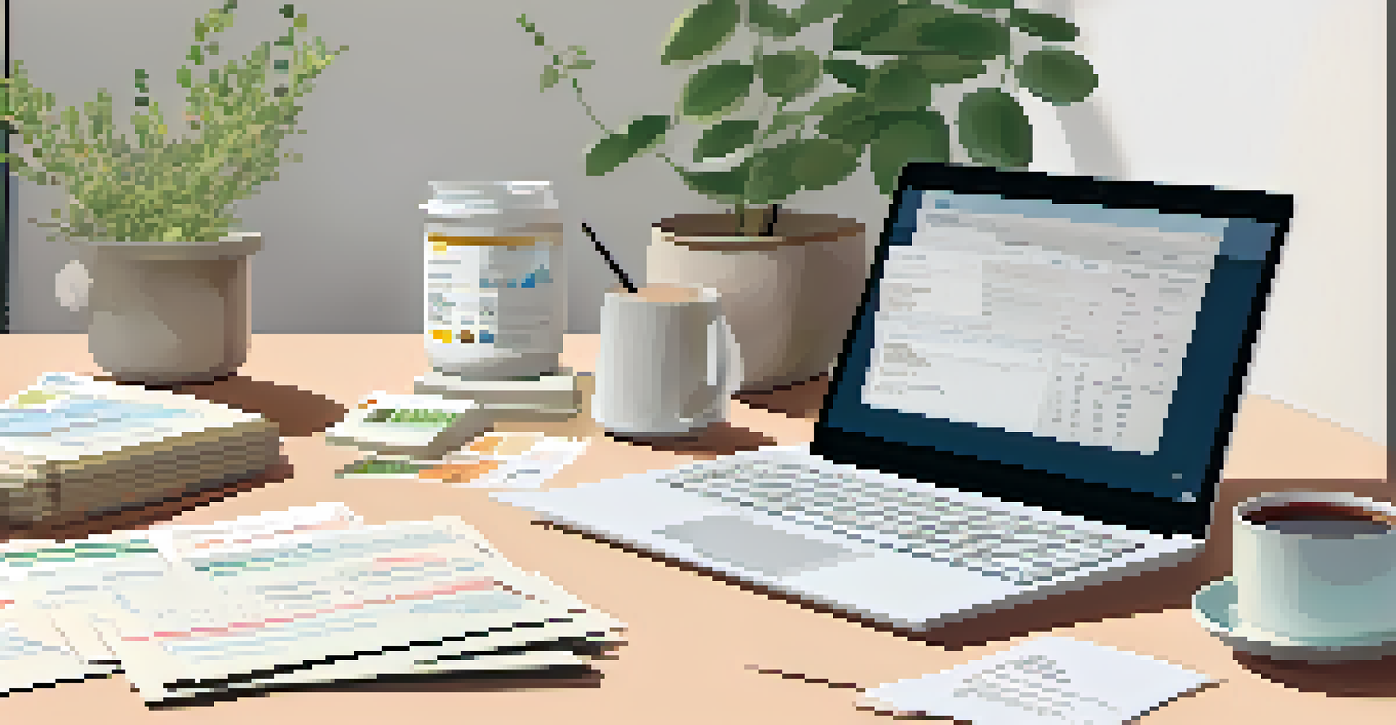 A peaceful workspace with a laptop showing tax software, organized receipts, and a cup of tea, illuminated by soft lighting.