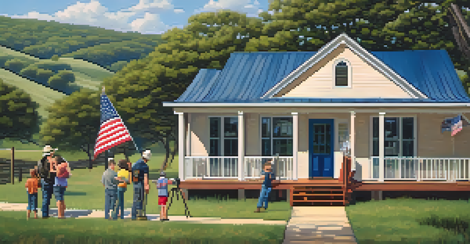 A military family in Texas in front of their home with a Texas flag, representing no state income tax benefits.