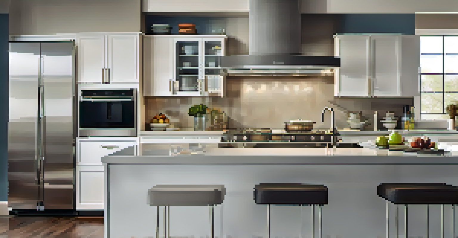 A modern kitchen featuring gleaming Energy Star-rated appliances under warm lighting.