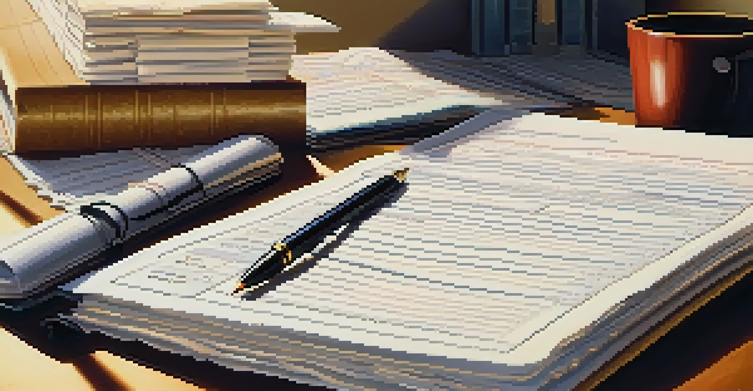 An organized workspace with a tax checklist, forms, and a pen under warm lighting.