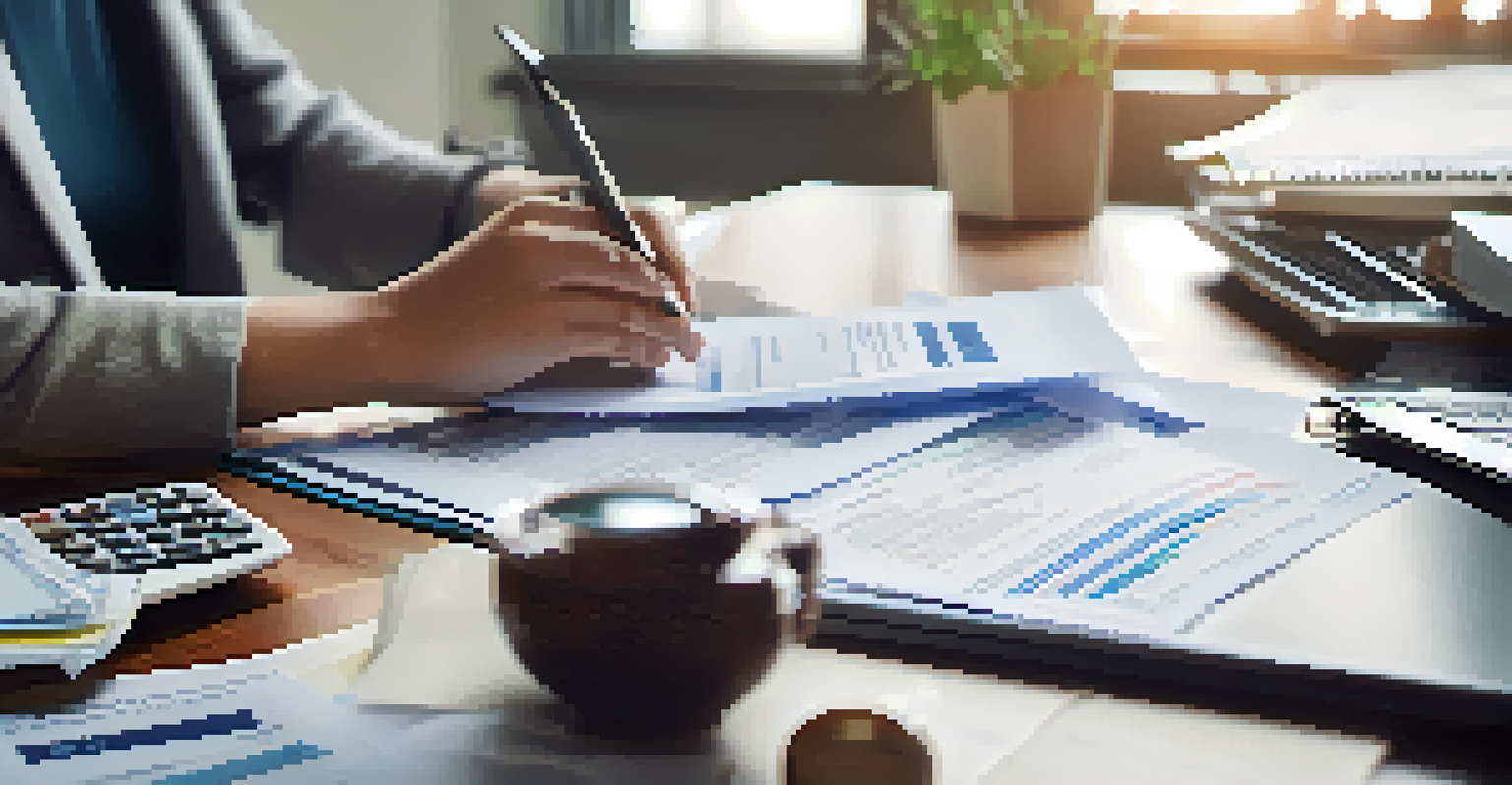 A person reviewing their Flexible Spending Account paperwork at a desk, with a calculator and receipts around.