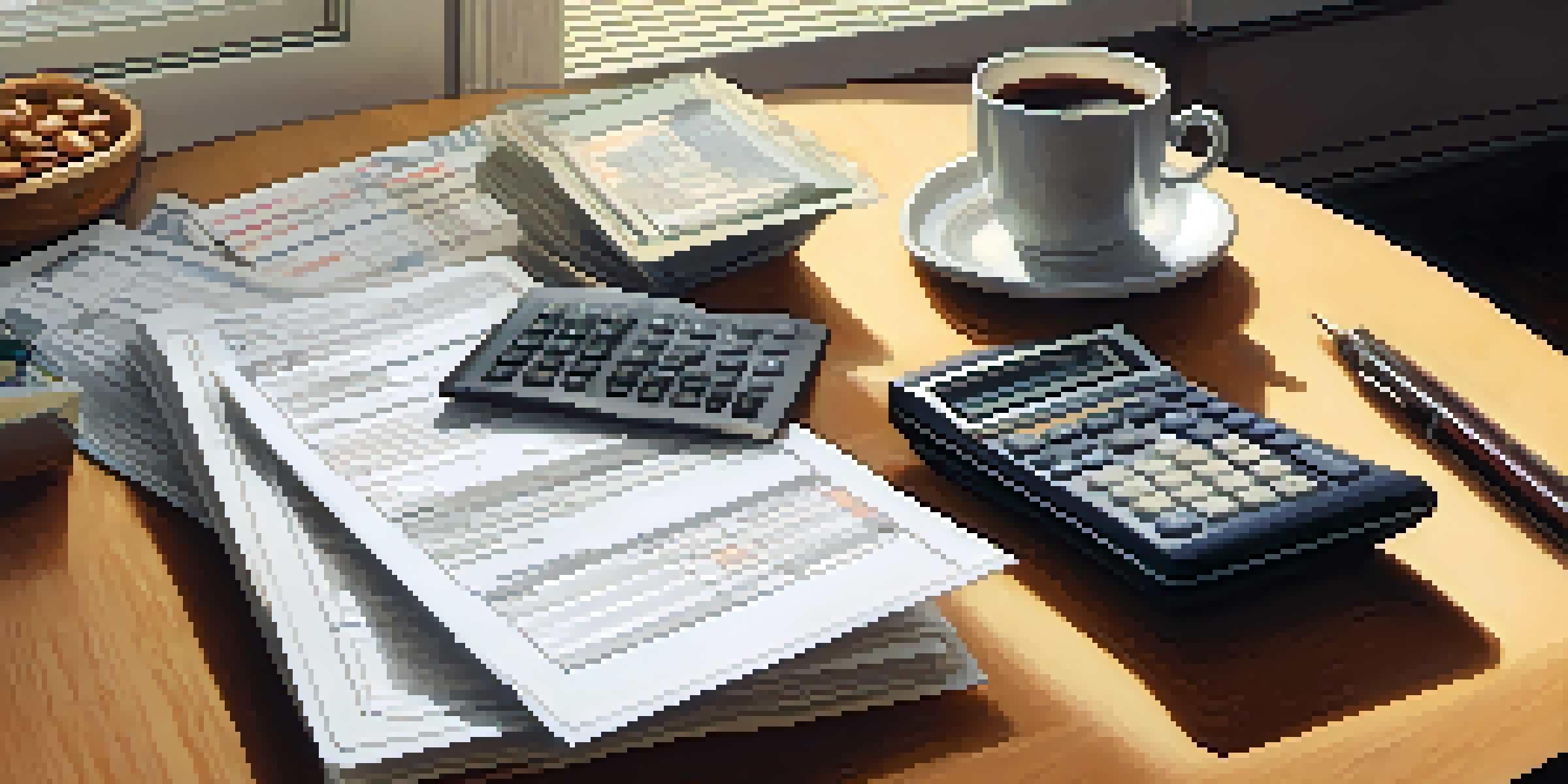 A close-up of a W-2 form on a wooden desk, with a calculator and a cup of coffee in the background, illuminated by soft natural light.