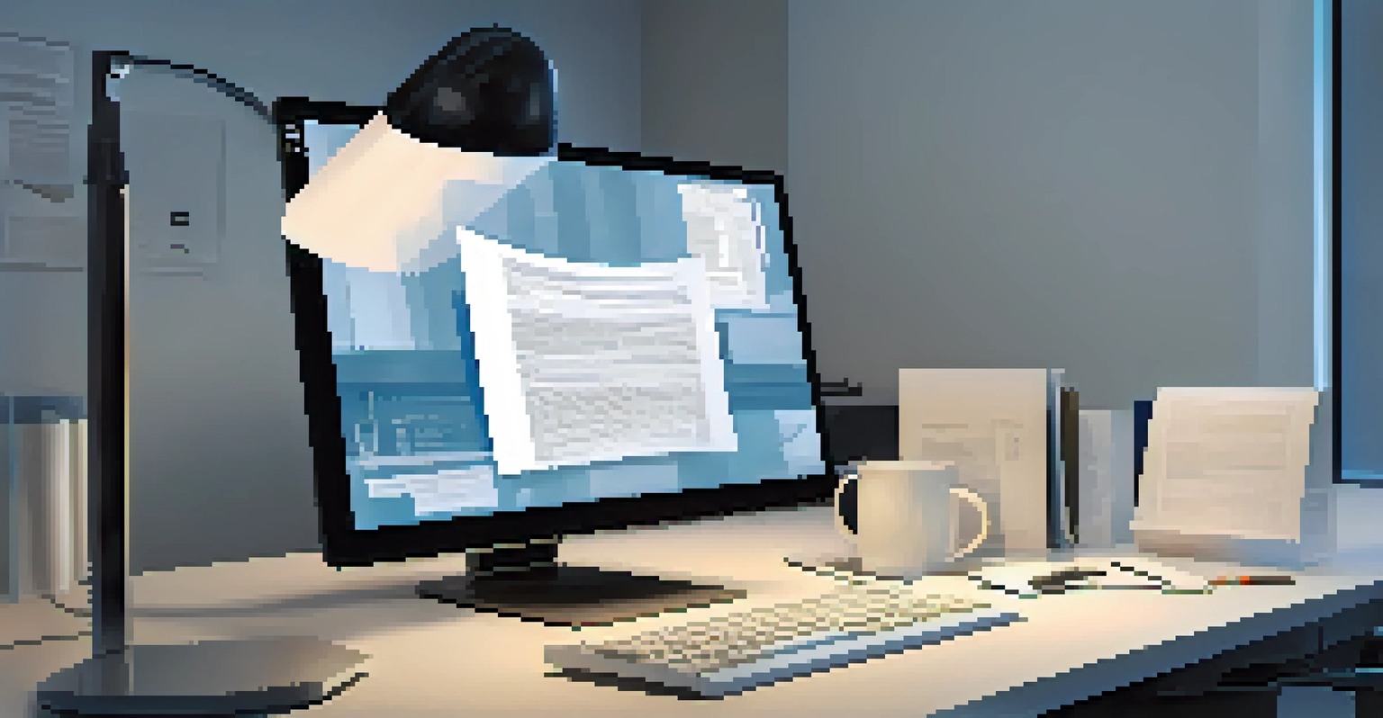 An illustration of a W-2 form transforming into a digital version on a computer screen in a modern office setting.