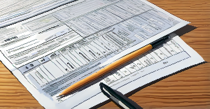 A detailed view of a 1099-NEC tax form on a wooden desk with a pen and calculator, illuminated by natural sunlight.