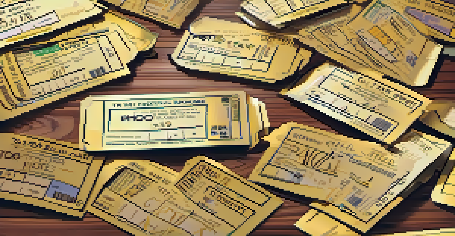 Golden tickets labeled as tax credits scattered on a wooden table, symbolizing financial benefits for couples.