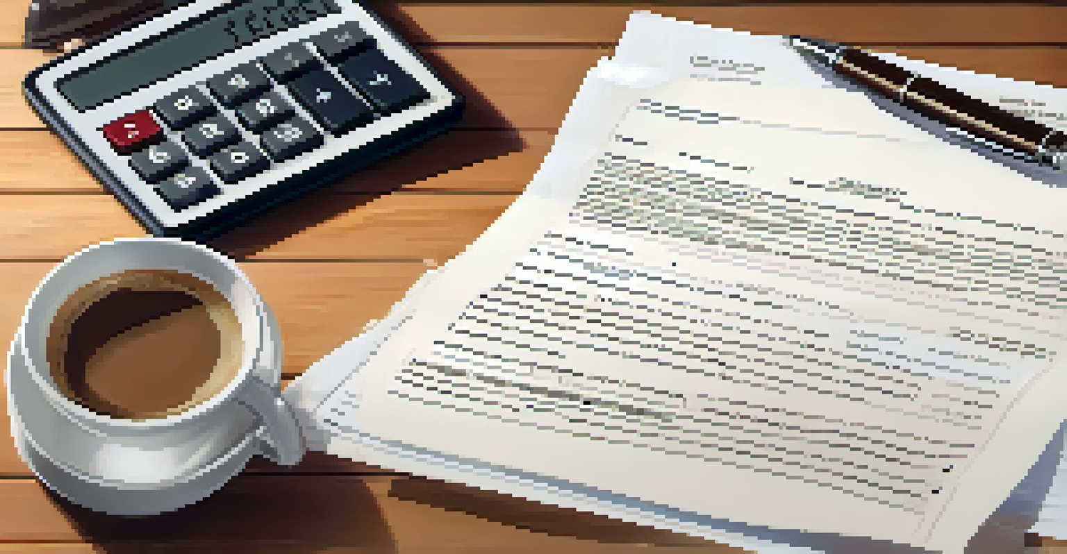 A close-up of a partnership agreement document on a wooden desk with a fountain pen and a calculator beside it.