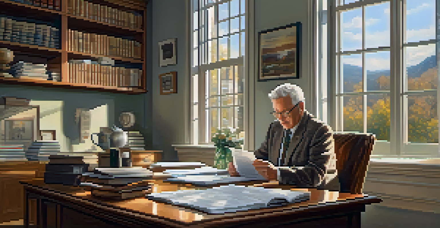 A senior person reviewing tax documents and retirement accounts in a cozy home office.