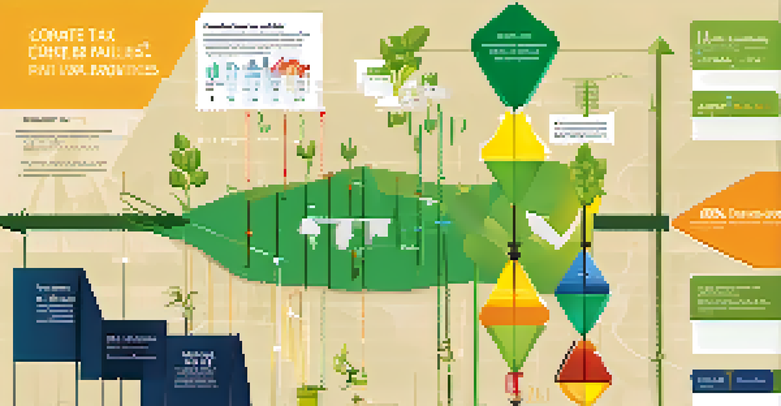 An infographic showing the comparison of lower and higher corporate tax rates on small businesses, with symbols of growth and barriers.