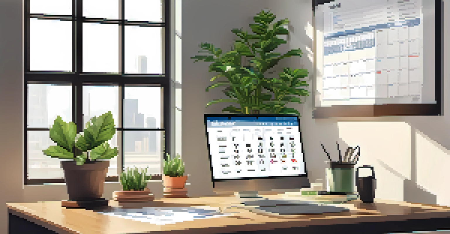 An organized office with a laptop, tax documents, and a motivational poster about business partnerships.