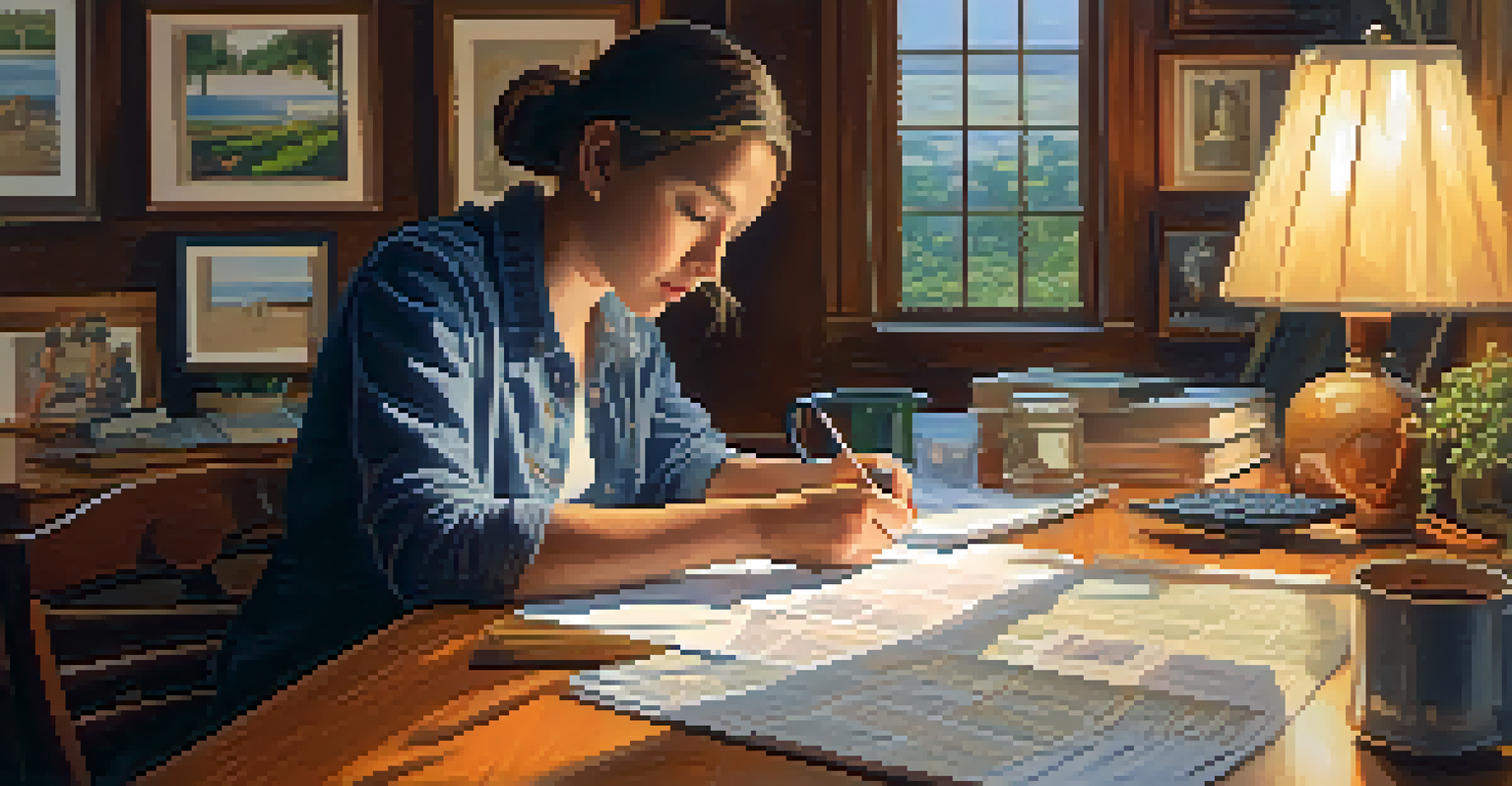 A person reviewing their W-4 tax form at a table, surrounded by family photos and a calculator, in a warm, cozy light.