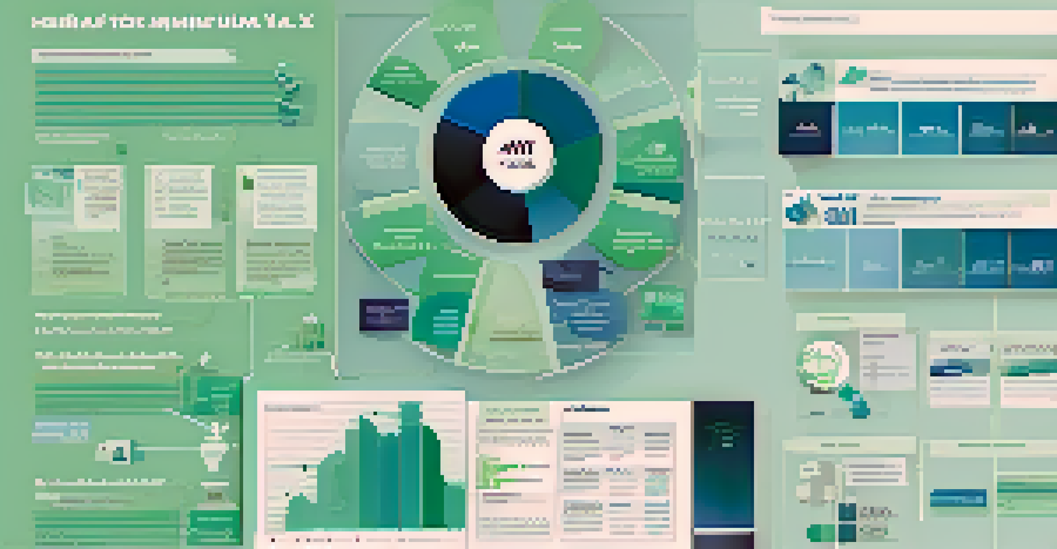 An infographic illustrating the main aspects of the Alternative Minimum Tax with charts and tax forms, in soothing blue and green colors.