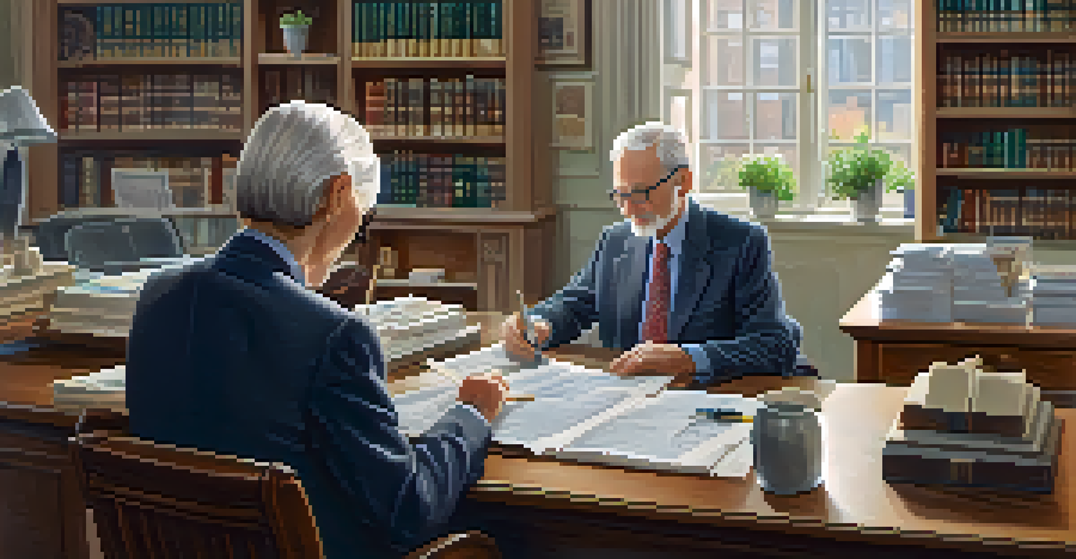 A tax professional assisting an elderly individual with Social Security benefits, in a well-lit office setting.