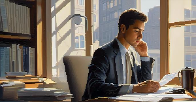 A person reviewing tax documents at a desk with a calculator and laptop in a well-lit room.