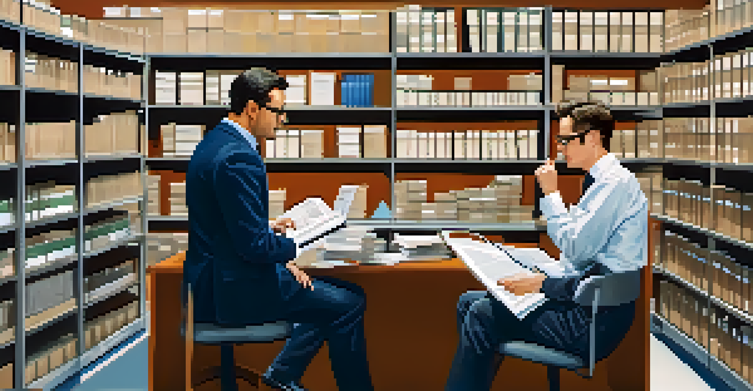 A person and a tax professional discussing tax matters in an office, with documents and tax guides visible in the background.