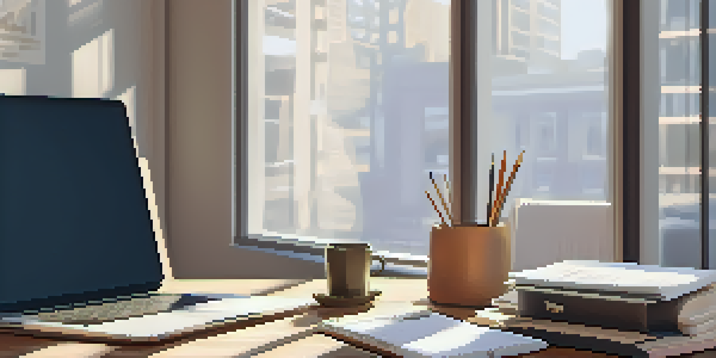 An organized office desk with a laptop showing tax software, coffee cup, and notepad, illuminated by natural light.
