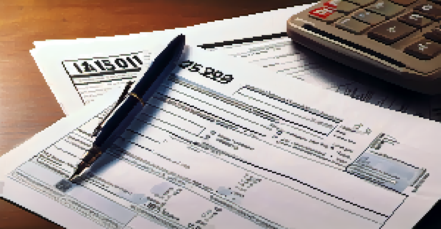 A detailed view of a filled IRS Form W-4 with a pen, calculator, and tax documents on a wooden table, illuminated softly.