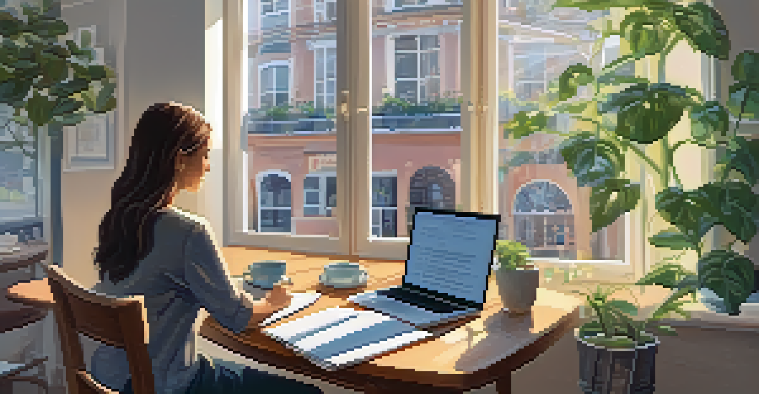 A person analyzing estimated tax payments on a laptop at a dining table, surrounded by a notepad and a cup of tea.