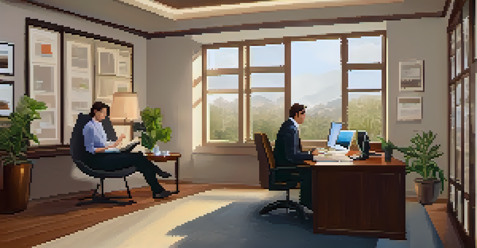 A tax professional consulting with a client about stock options in a cozy office setting.