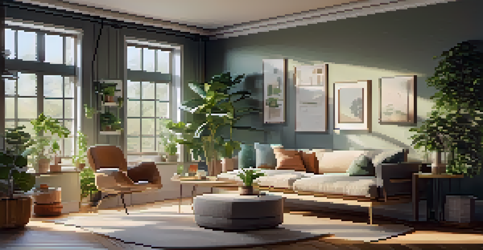 A cozy living room with energy-efficient lighting and eco-friendly furniture.