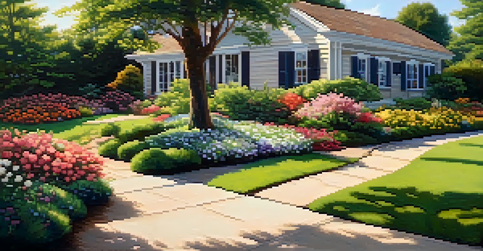 A close-up of a vibrant garden with flowers and a butterfly, illuminated by sunlight.