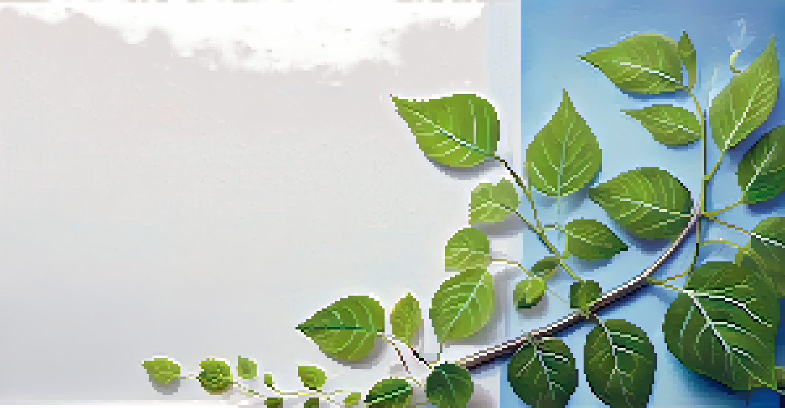 A green growth chart made of leaves against a soft blue and white background, symbolizing business growth.