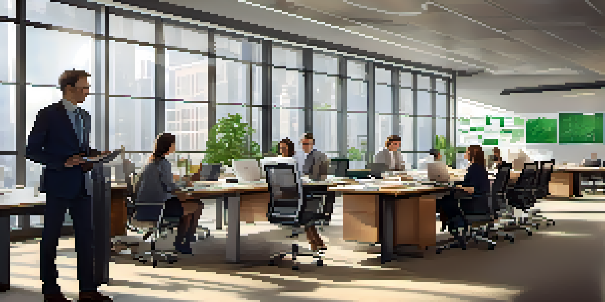 A diverse group of professionals in a modern office discussing tax compliance, with laptops and documents on a conference table.