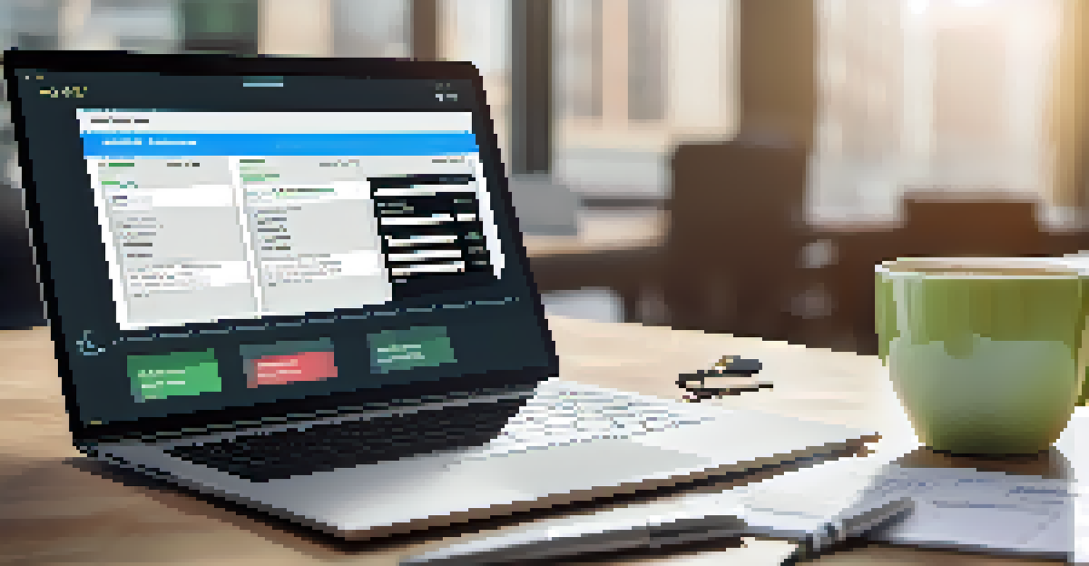 A laptop screen showing financial graphs for tax deductions with a coffee cup and notepad in the foreground.