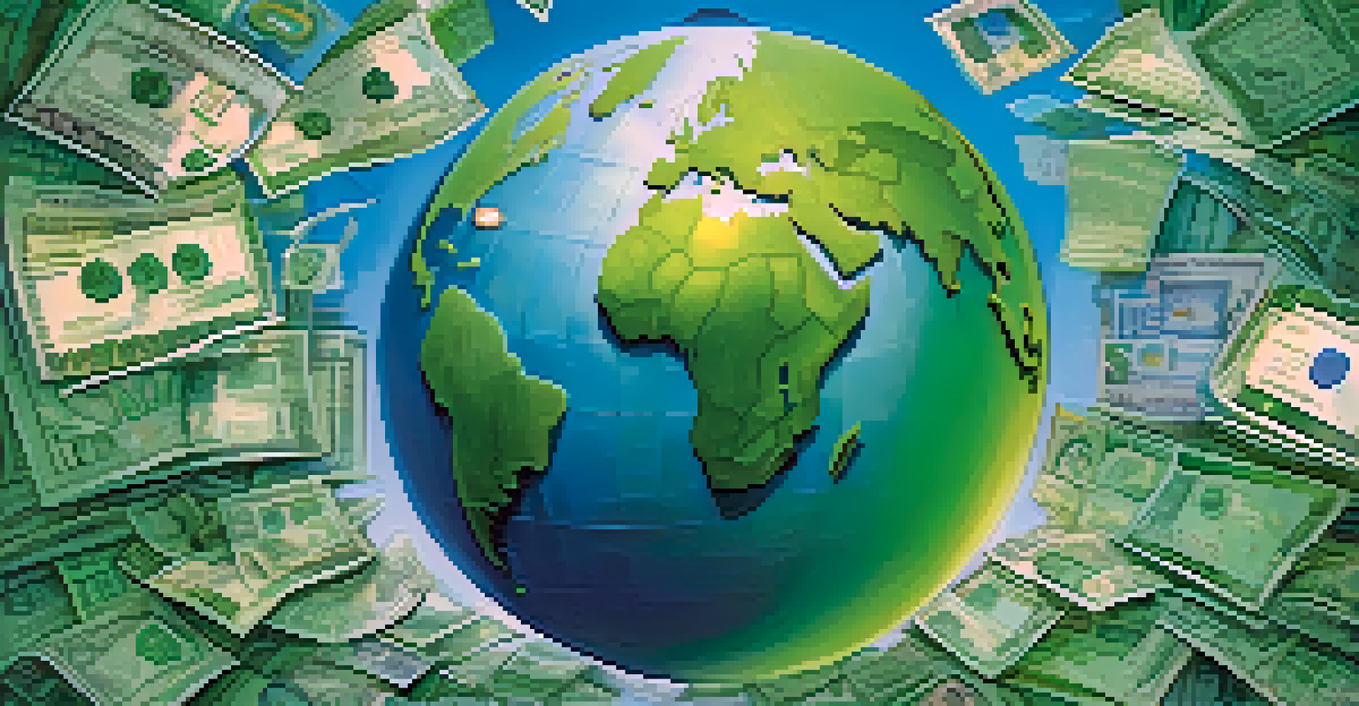 An abstract globe surrounded by tax symbols such as currency signs and documents, representing international tax regulations.