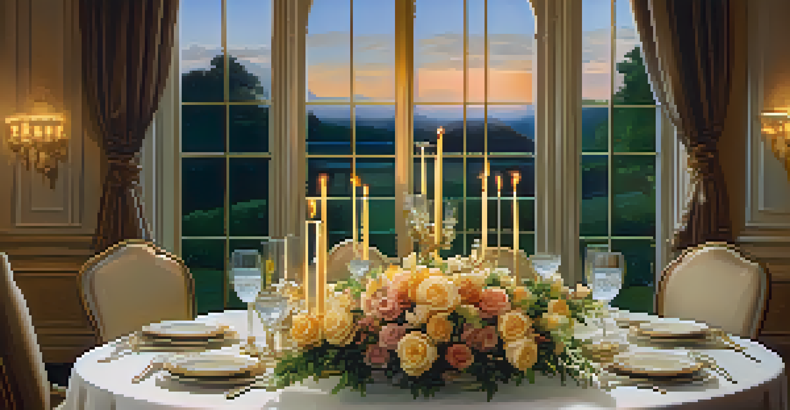 A beautifully arranged dining table with fine china, crystal glassware, and a floral centerpiece.