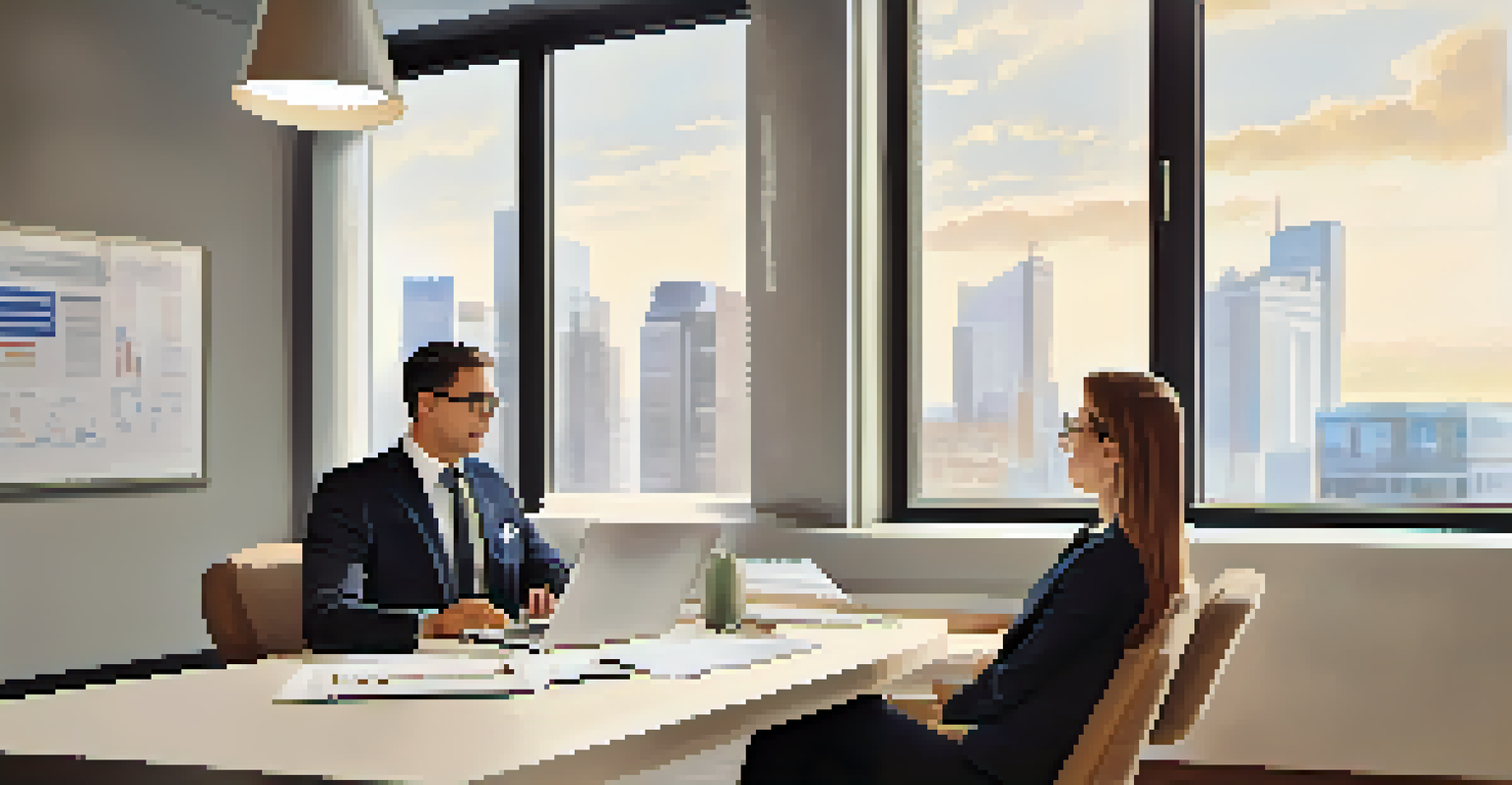 A professional tax advisor discussing with a client at a modern desk, emphasizing a point about tax deductions.