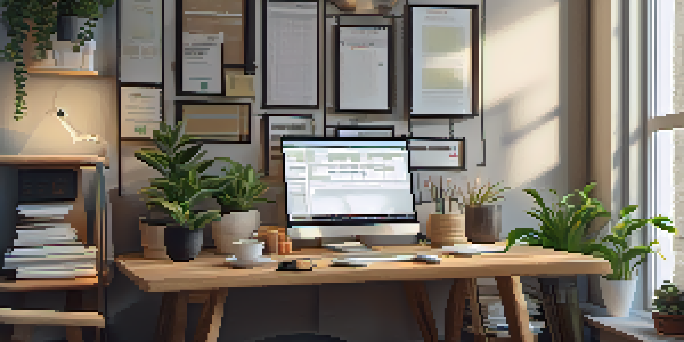 A warm and inviting home office with a laptop displaying a tax filing platform, surrounded by tax documents and a coffee cup.