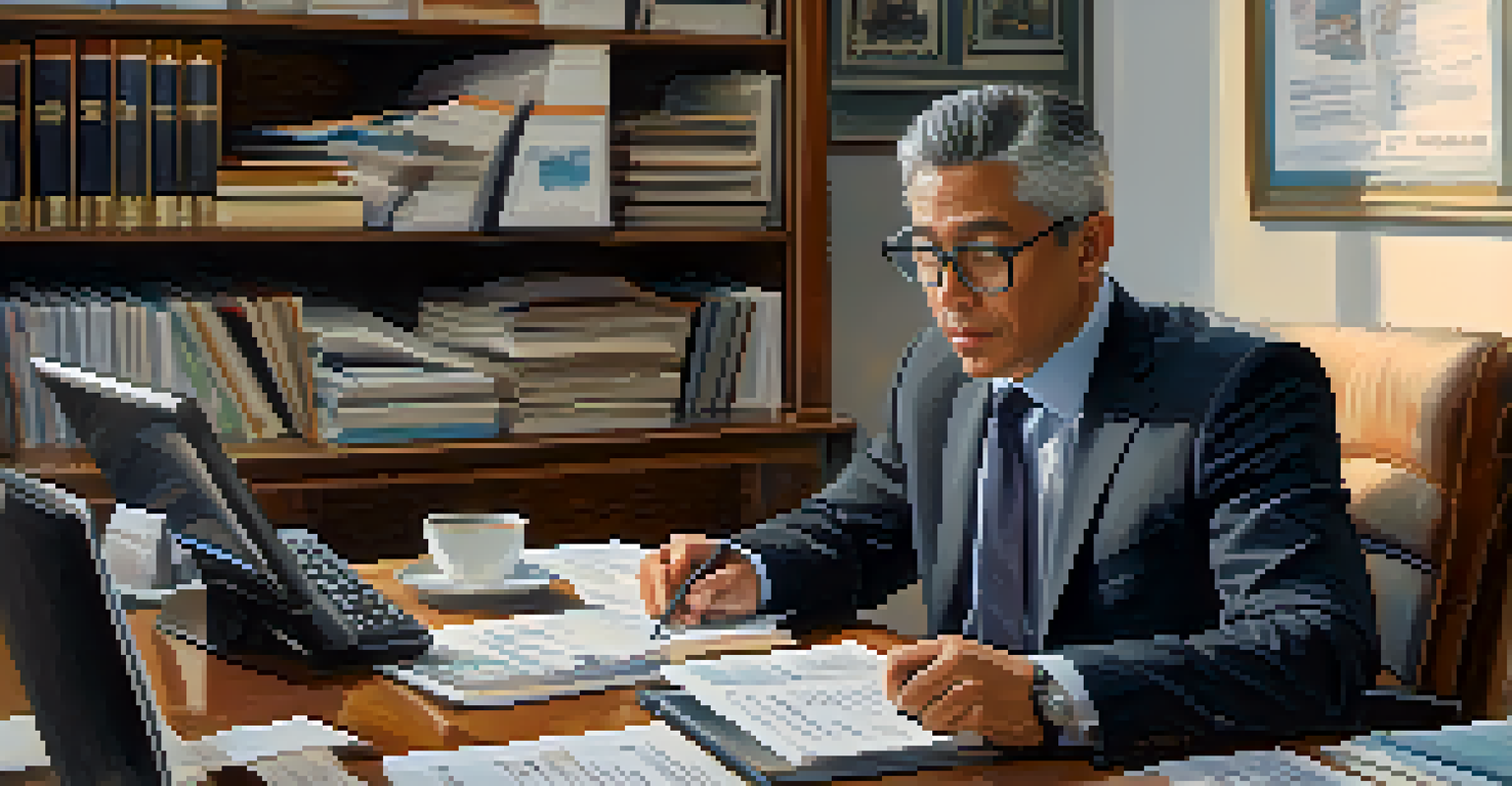 A person sitting at a desk surrounded by tax documents and a laptop, engaged in a video call with a tax professional.