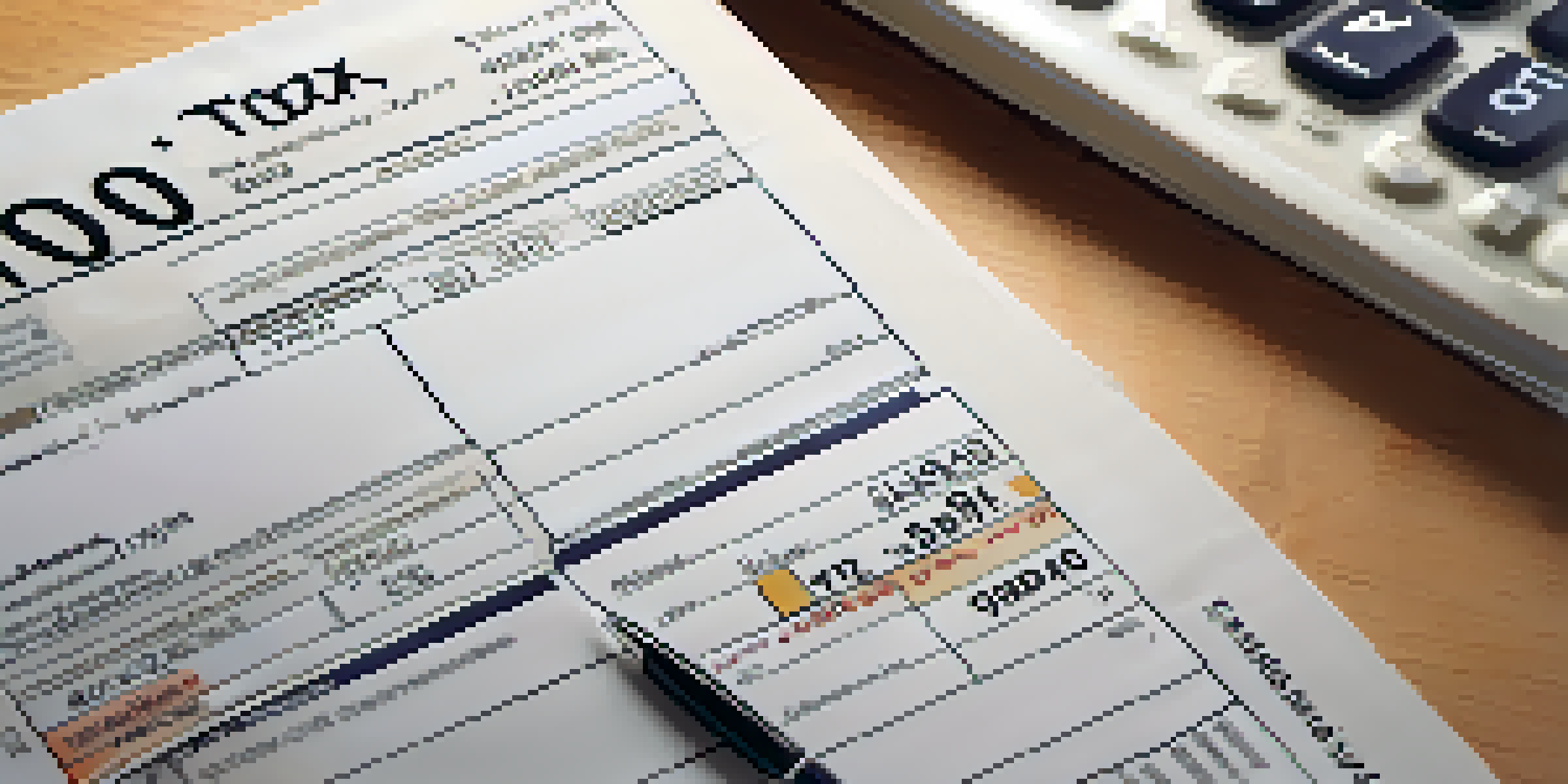 A detailed view of a 1099-B tax form on a wooden desk with a calculator and pen, illuminated by soft natural light.