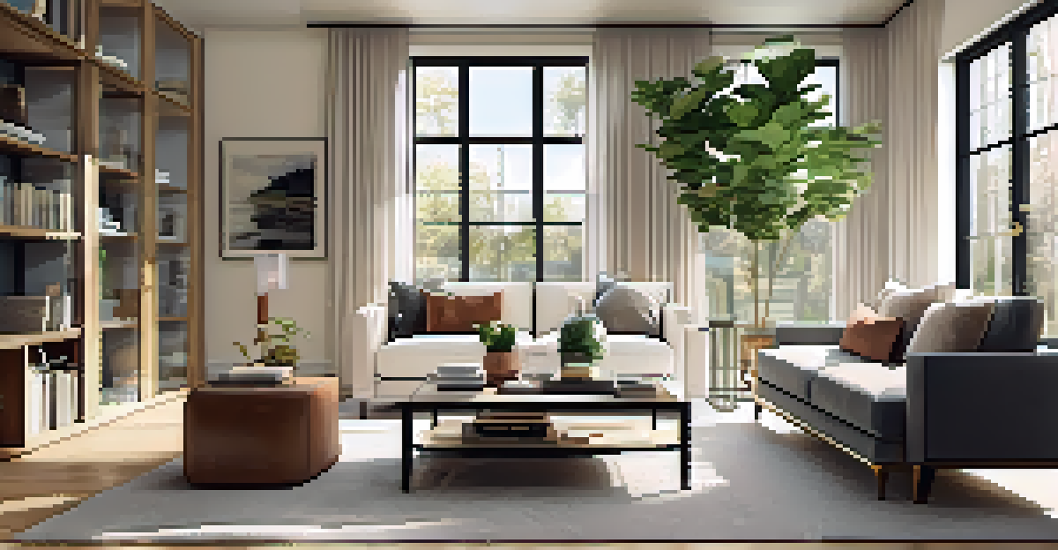 A bright and modern living room with natural light, stylish furniture, and cozy decor.