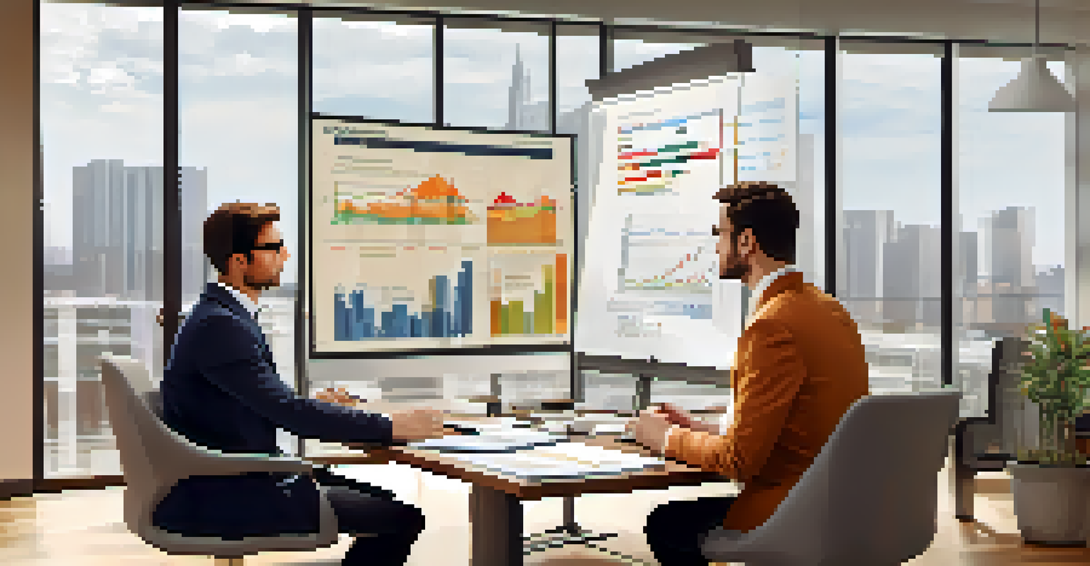 A tax advisor consulting a freelancer in a modern office, discussing financial documents.