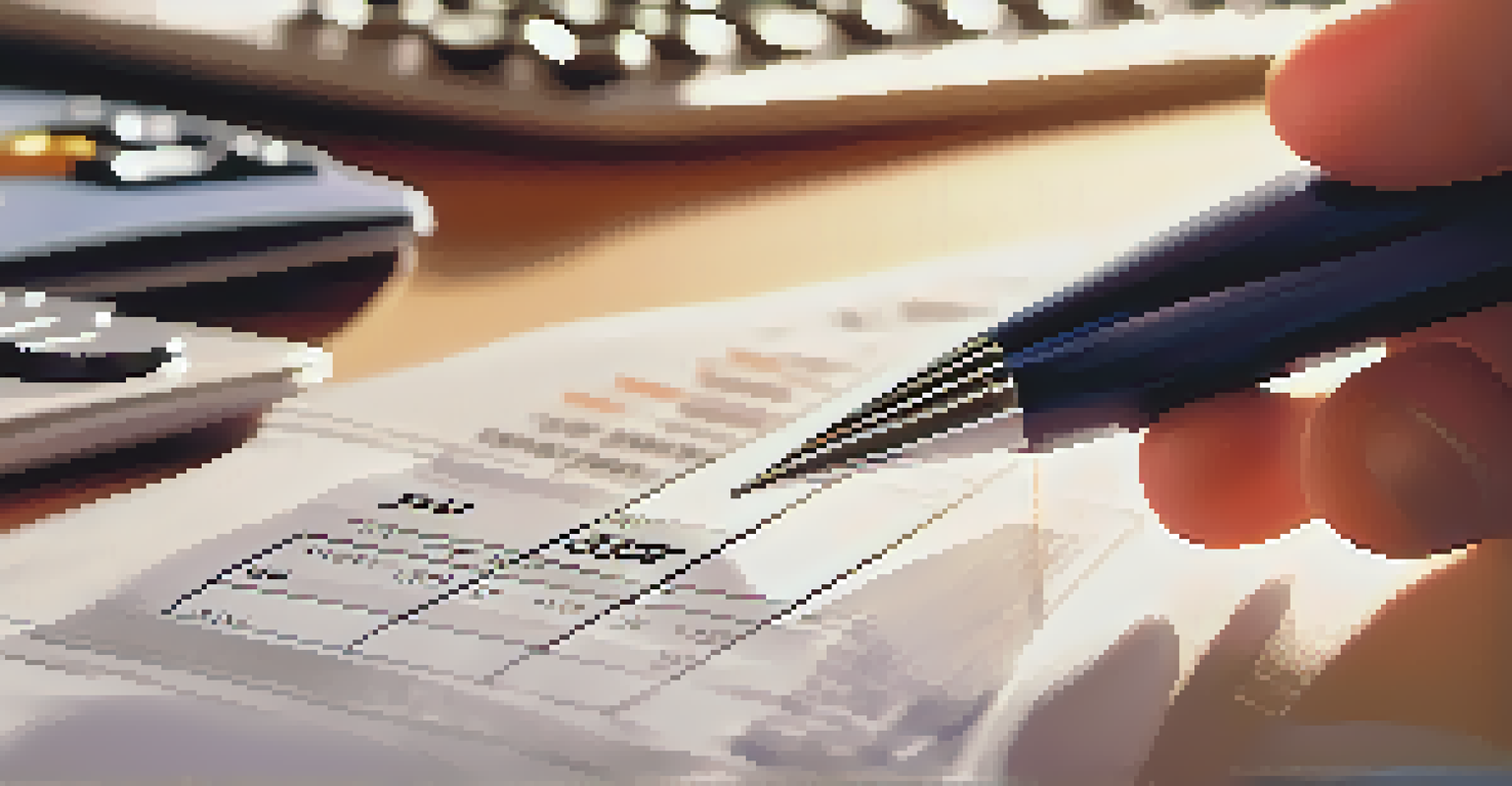 A close-up of a hand with a pen over a calculator, showing tax calculations, with a tax form in the background.