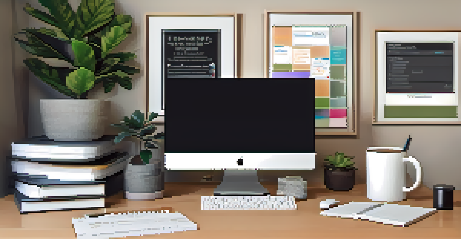 An organized home office with a computer showing tax software, files, and a cup of coffee.