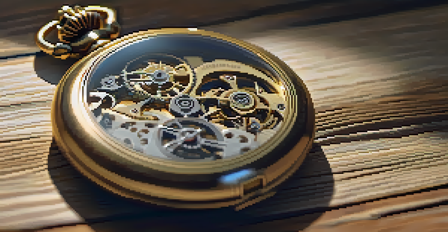 A vintage pocket watch on an antique wooden table, showcasing intricate details.