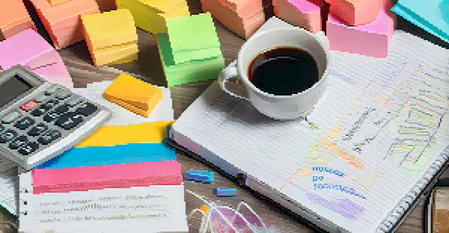 A notebook filled with notes on SALT deductions, colorful highlighters, and a coffee cup in the foreground, with a home and calculator blurred in the background.