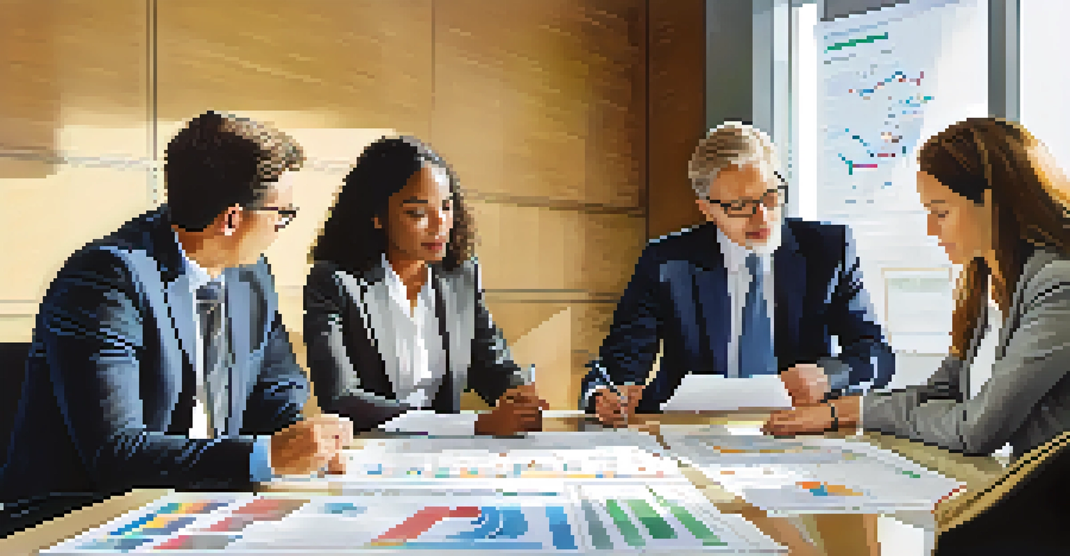 A group of diverse business professionals discussing tax incentives around a conference table, with charts and documents.