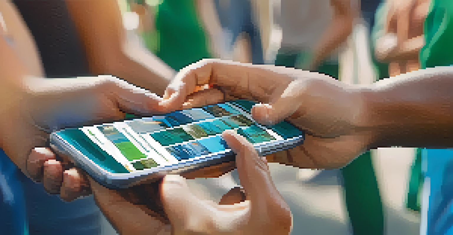 Hands holding a smartphone showing an online crowdfunding campaign, with a blurred background of supporters.