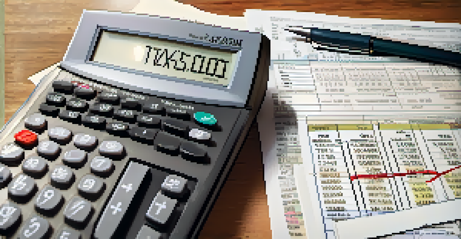 A close-up of a property tax bill on a table with a calculator and notes.