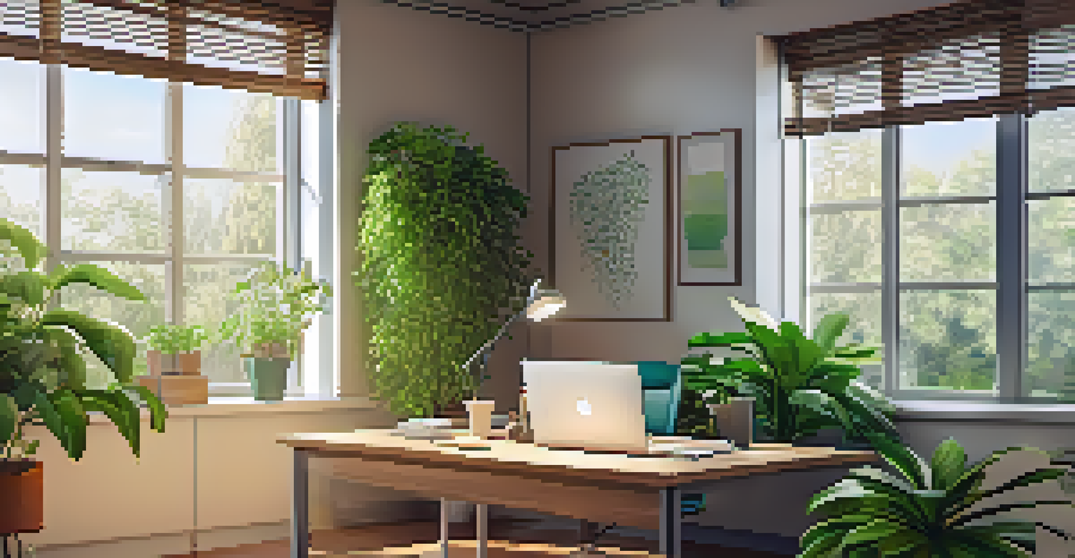 A well-lit office space for nonprofit work with financial documents and plants.
