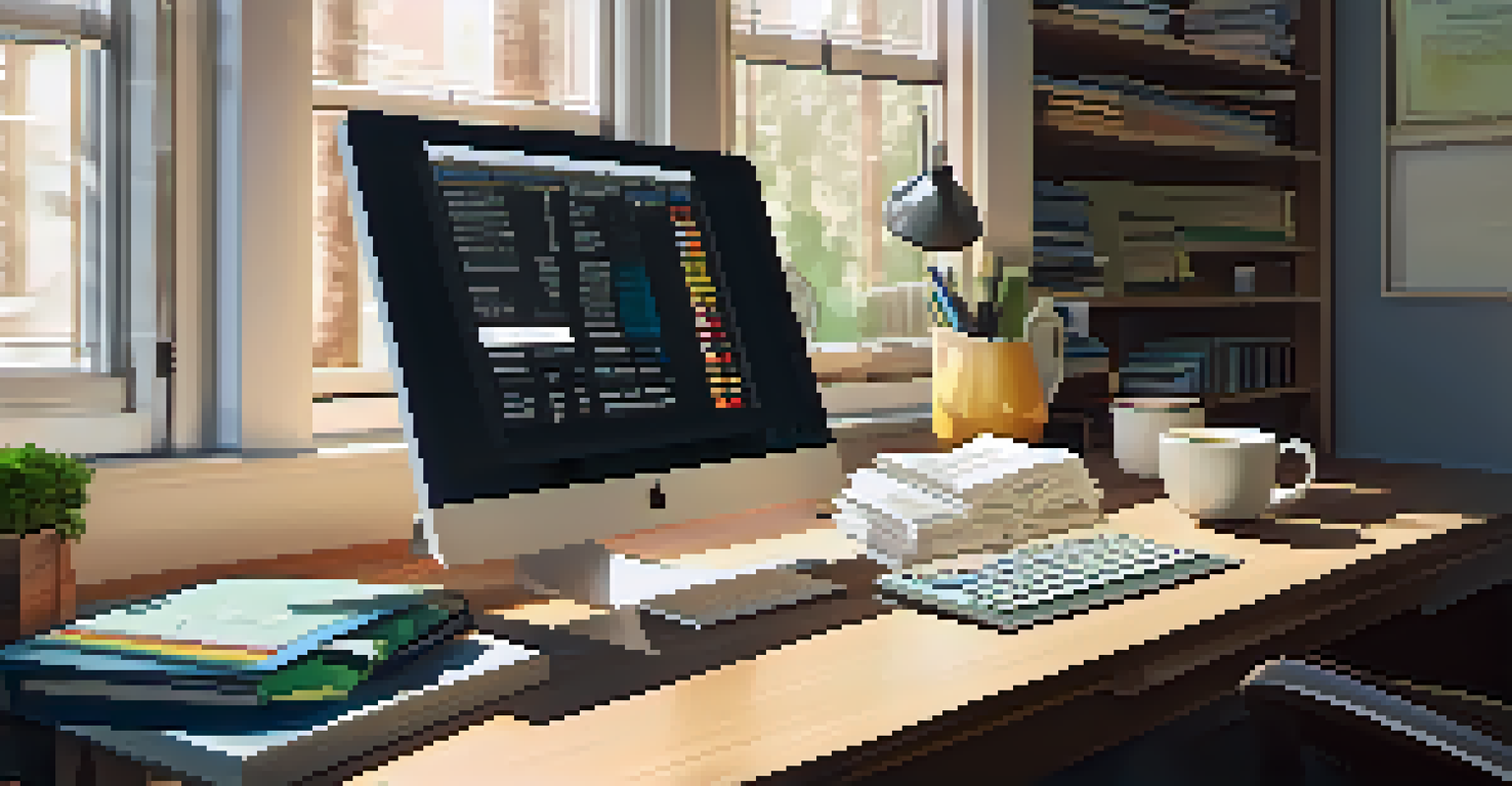 An organized workspace with a computer showing a tax withholding calculator, coffee cup, and finance books, bathed in natural light.