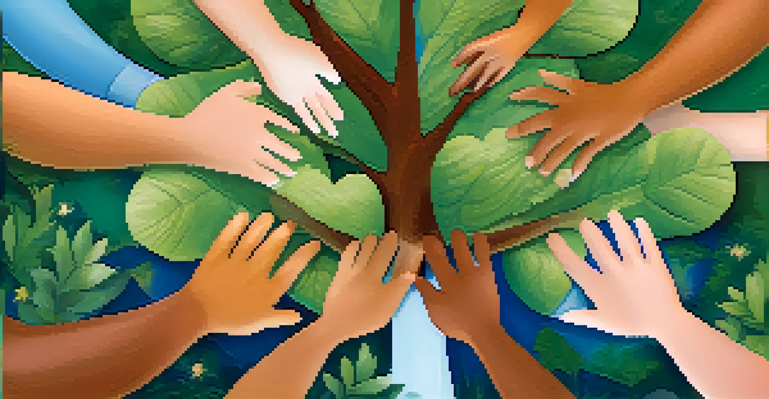 A tree made of diverse hands symbolizing community support and impact.