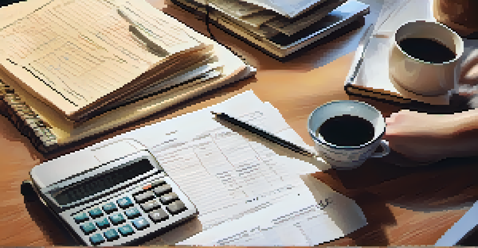 Close-up of hands calculating health insurance expenses with documents on a desk.