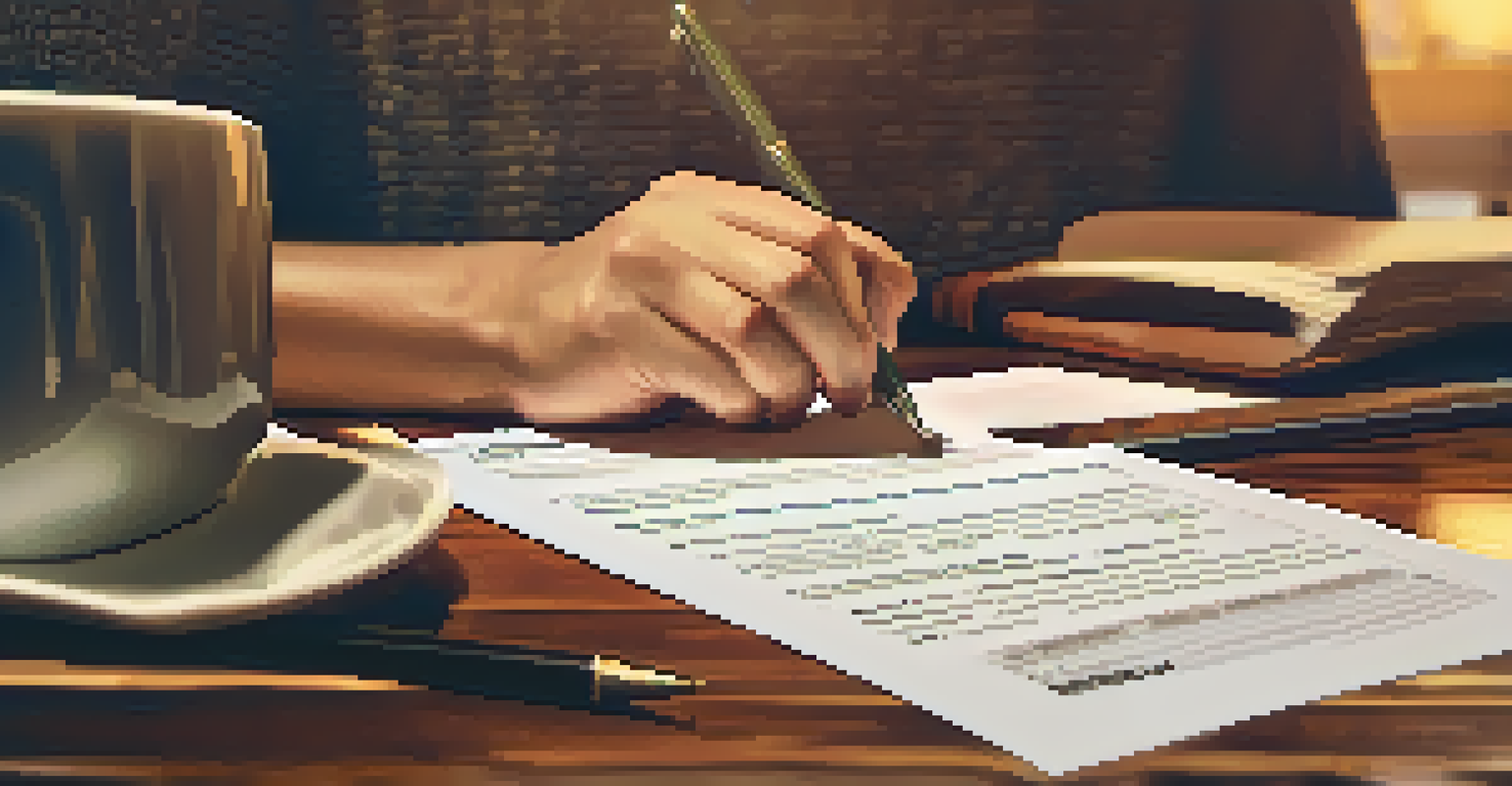 Hands filling out a tax installment agreement form on a wooden table with a blurred background of office items.